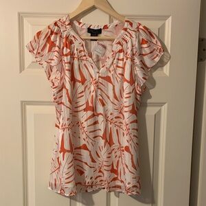 RACHEL Rachel Roy Orange and White Leaf Print Blouse